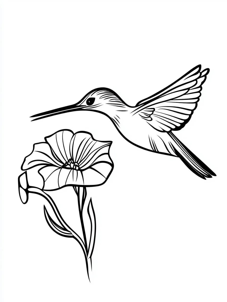 Colibrì con fiore da colorare Colibrì con fiore da colorare