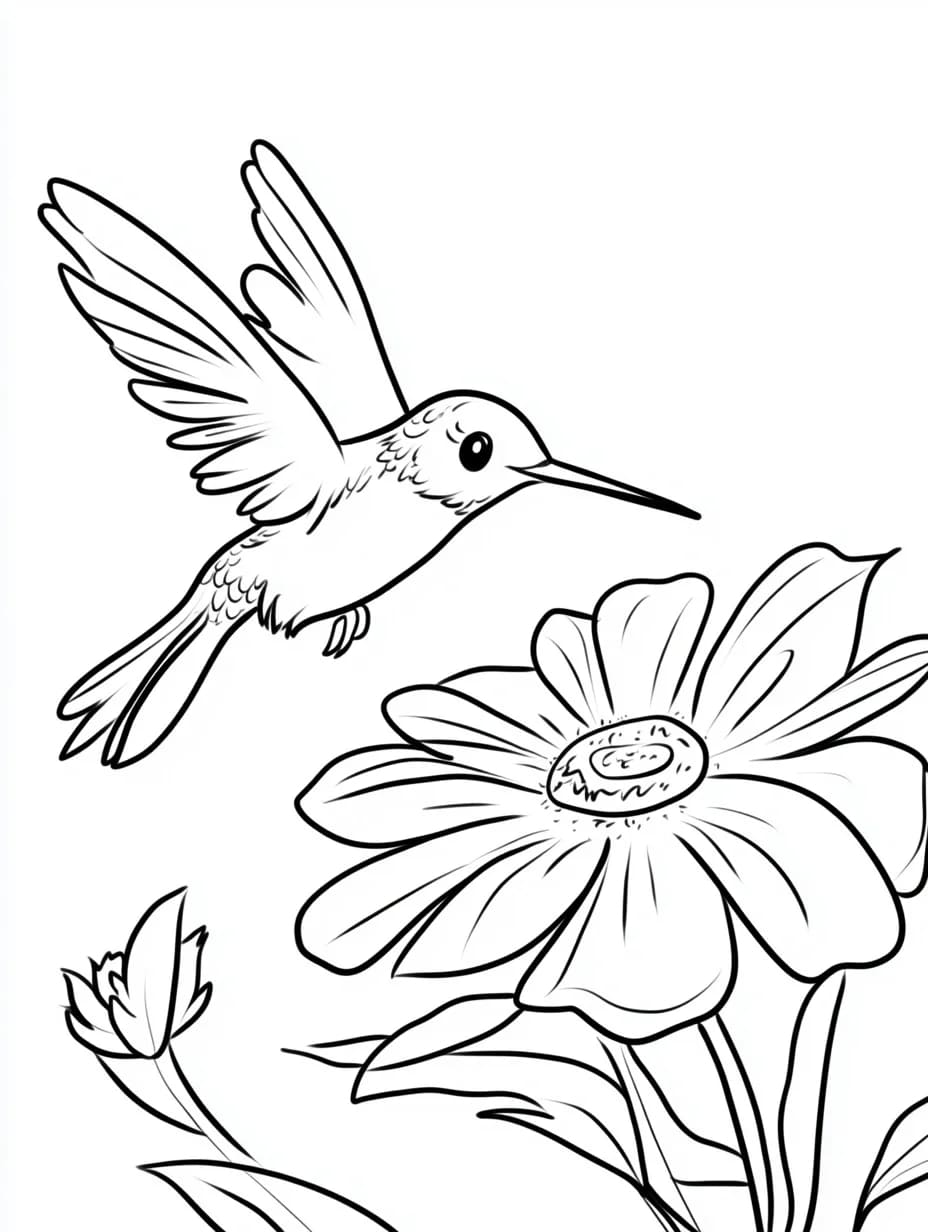 Colibrì e grandi fiori da colorare Colibrì e grandi fiori da colorare