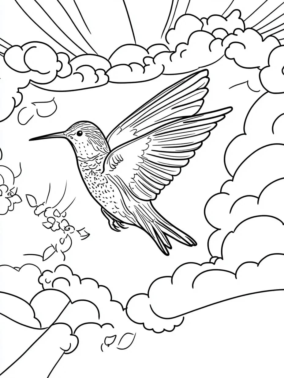 Colibrì e nuvole da colorare Colibrì e nuvole da colorare