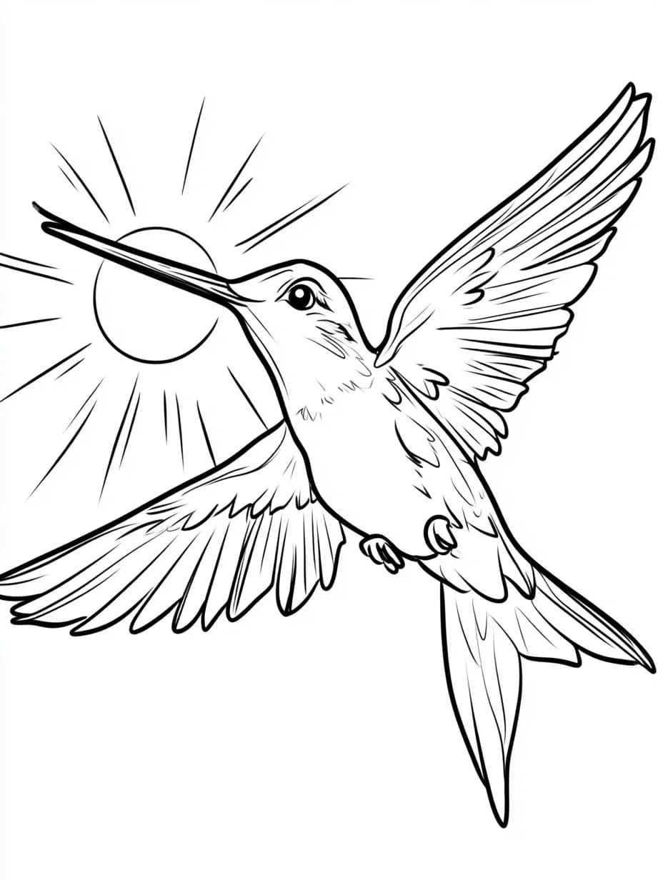 Colibrì e sole da colorare Colibrì e sole da colorare