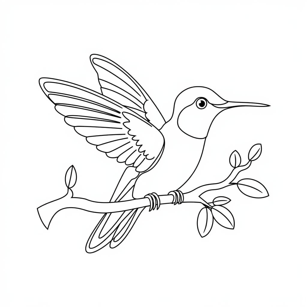 Colibrì liberi sul ramo da colorare Colibrì liberi sul ramo da colorare