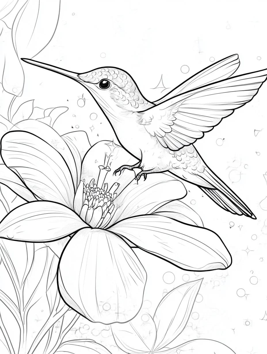 Colibrì sul fiore da colorare Colibrì sul fiore da colorare