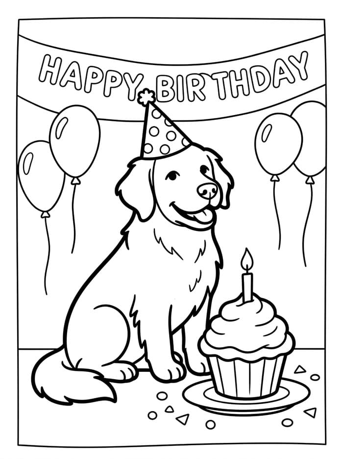 Compleanno Golden Retriever da colorare