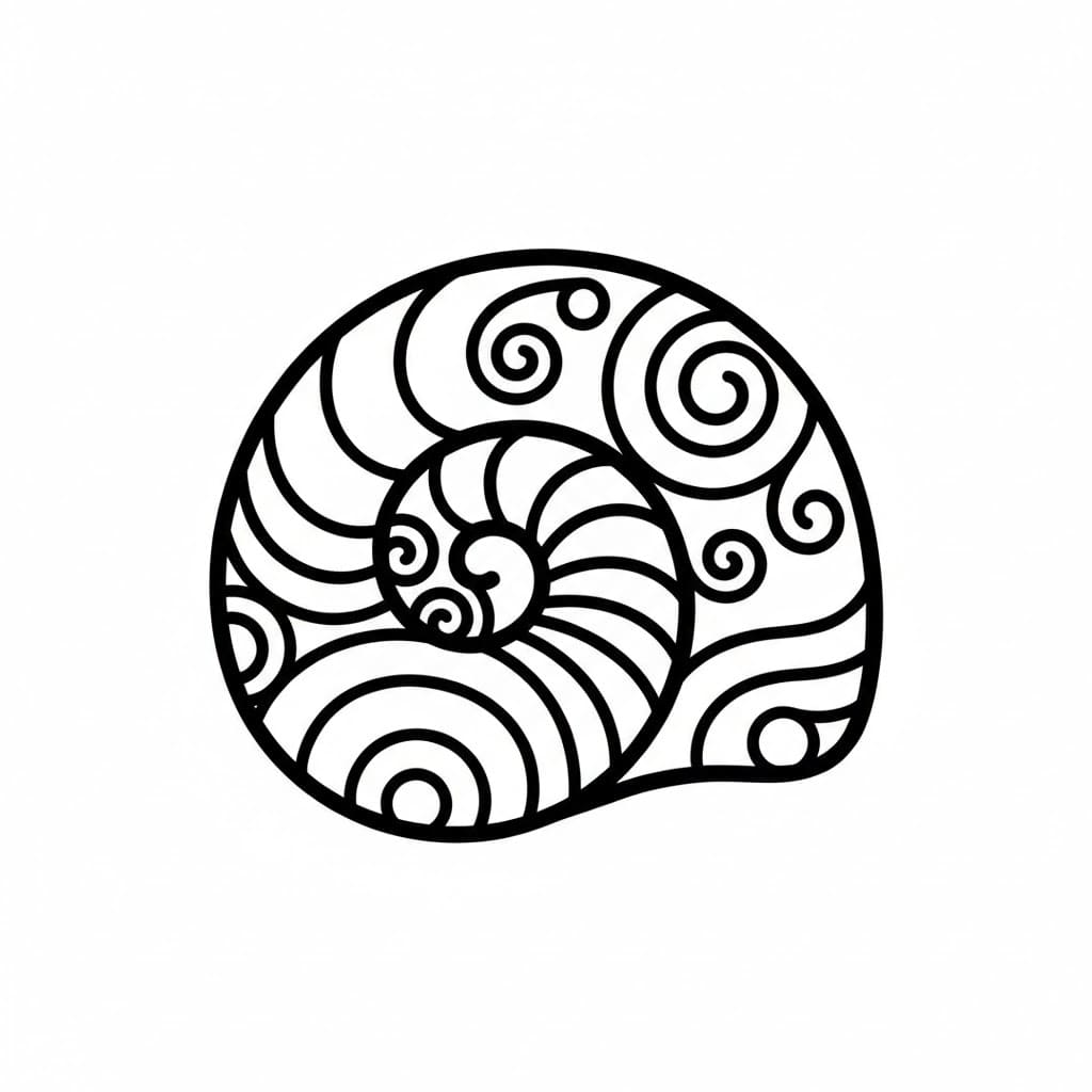Conchiglia con motivo a spirale da colorare