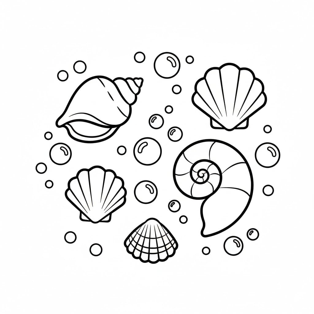 Conchiglie e bolle di mare da colorare