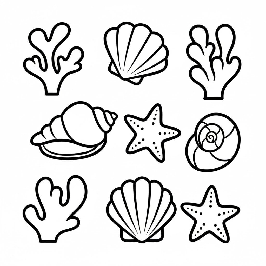 Conchiglie e coralli da colorare