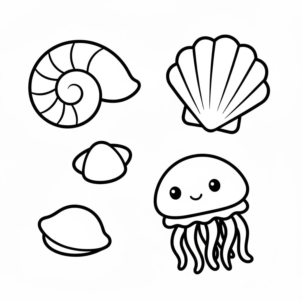 Conchiglie e meduse da colorare
