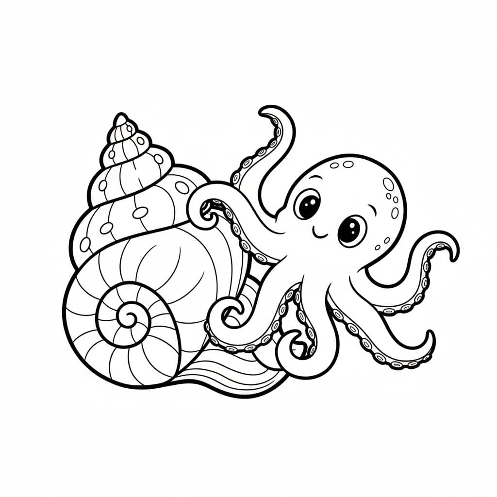 Conchiglie e polpo da colorare