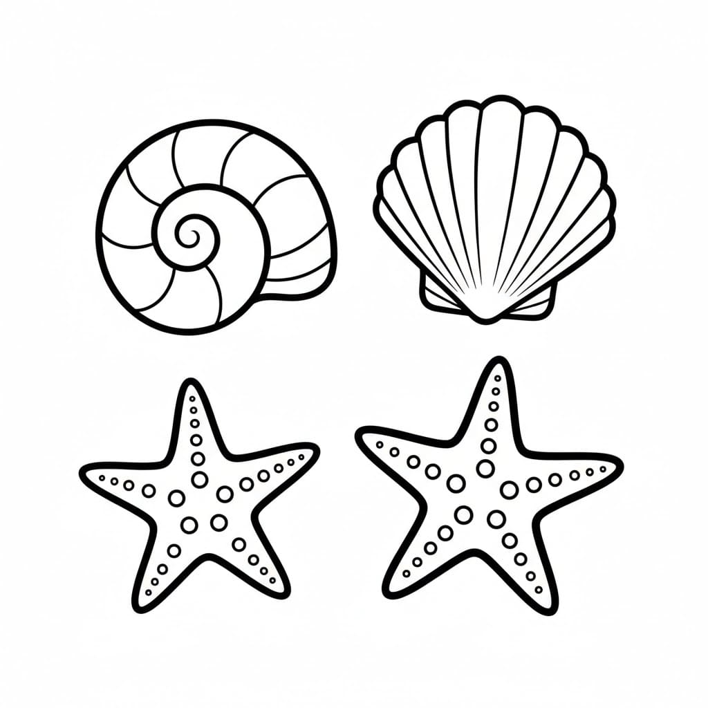 Conchiglie e stelle marine da colorare