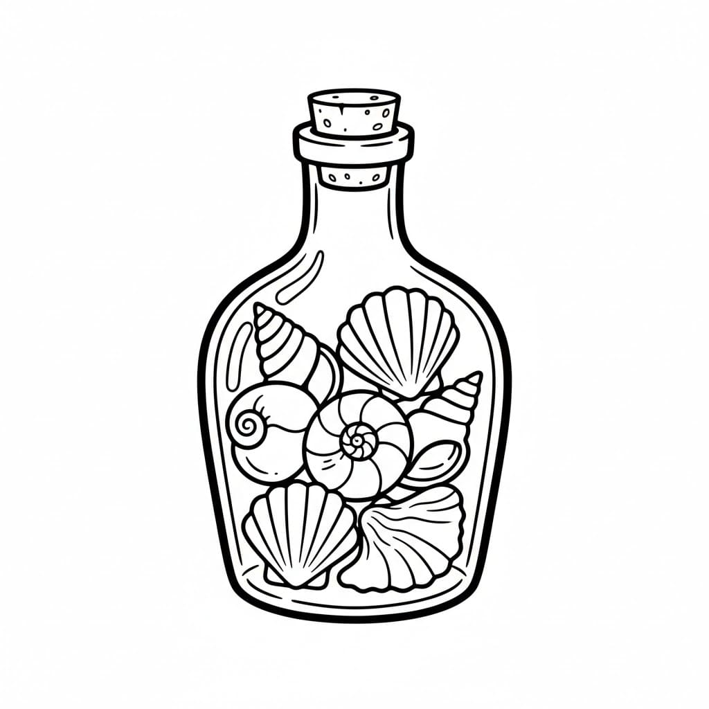 Conchiglie in una bottiglia da colorare