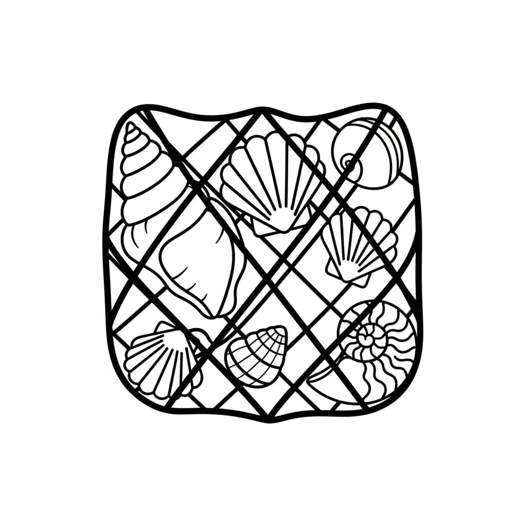 Conchiglie nelle reti da pesca da colorare