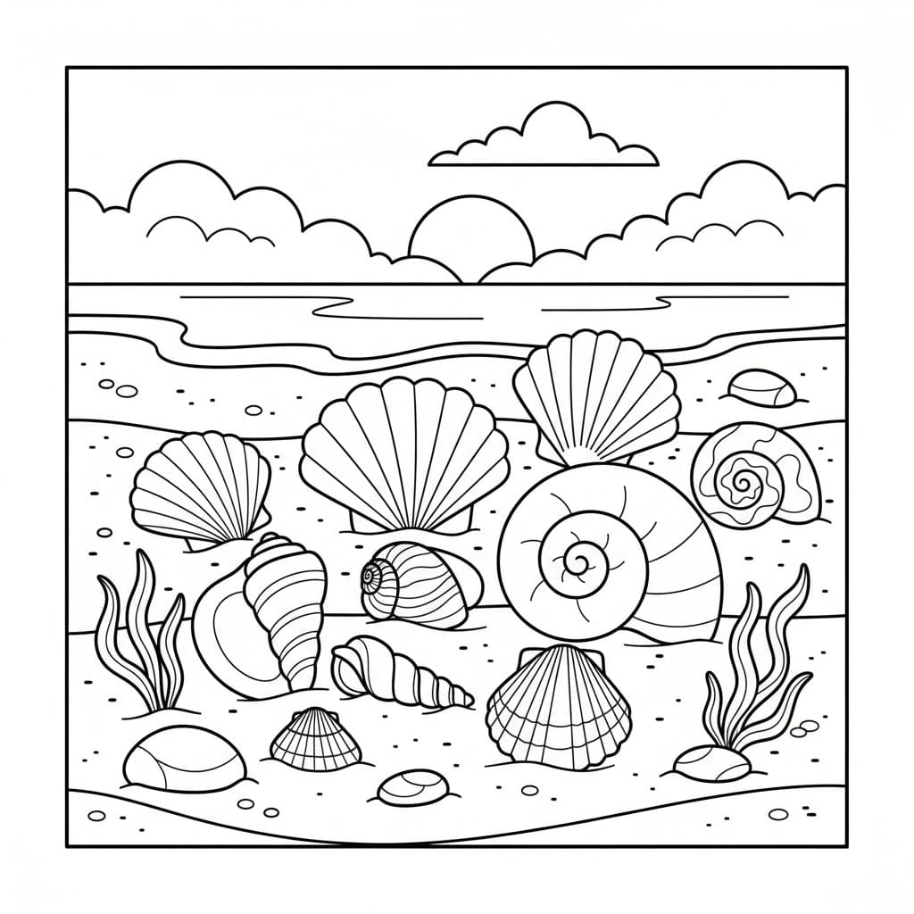 Conchiglie sulla spiaggia da colorare