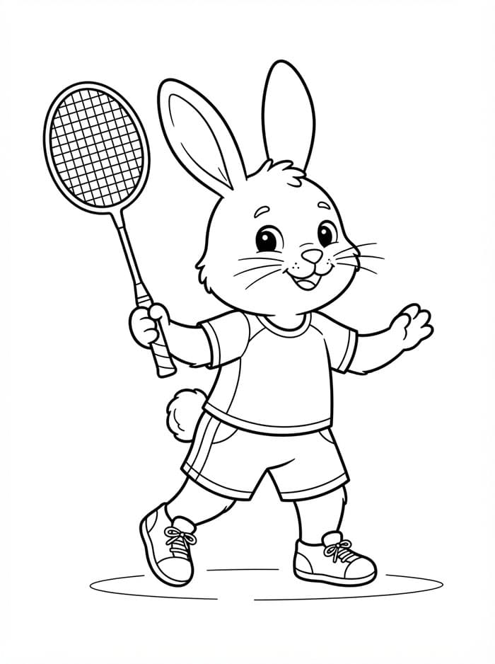 Coniglio che gioca a badminton da colorare