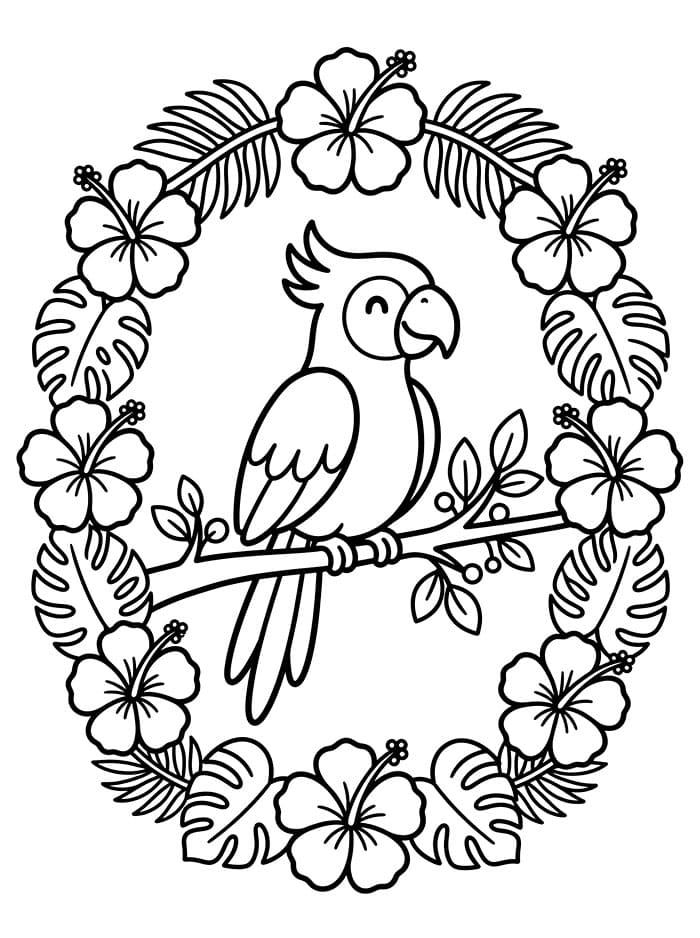 Cornice con uccello e ibisco da colorare