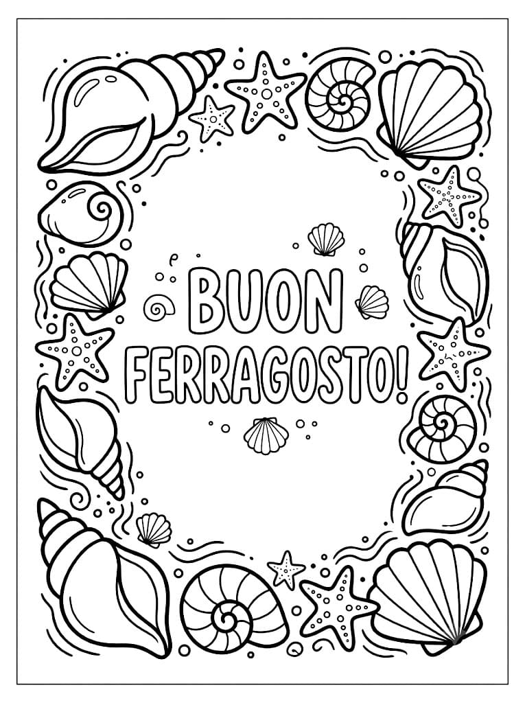 Cornice di Conchiglie Buon Ferragosto da colorare