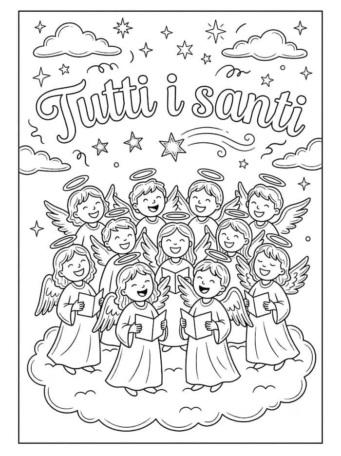 Coro degli Angeli per Tutti i santi da colorare