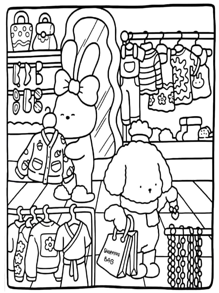 Cozy Friend a Fare Shopping da colorare