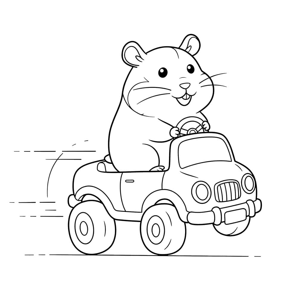 Criceto che guida l'auto da colorare