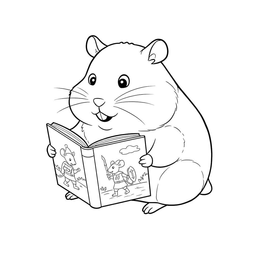 Criceto che legge una storia da colorare