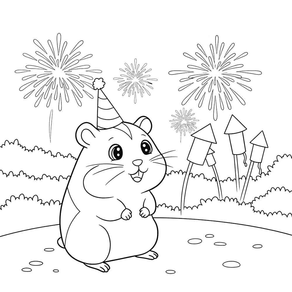 Criceto e fuoco d'artificio da colorare