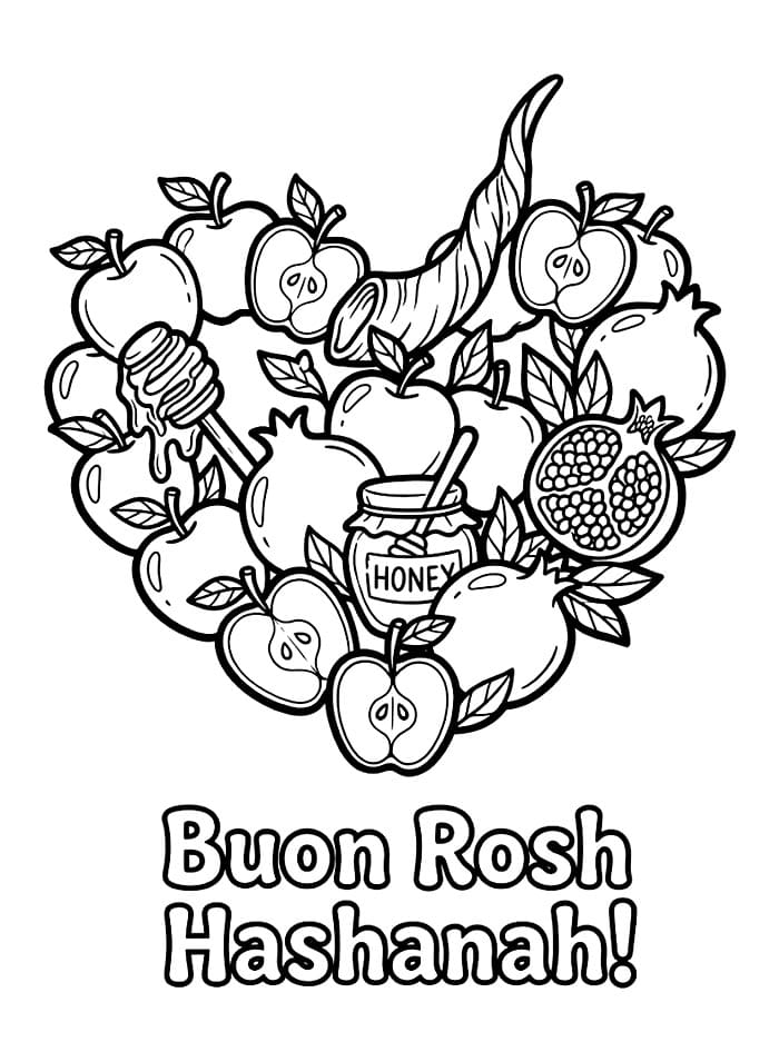 Cuore di Rosh Hashanah da colorare
