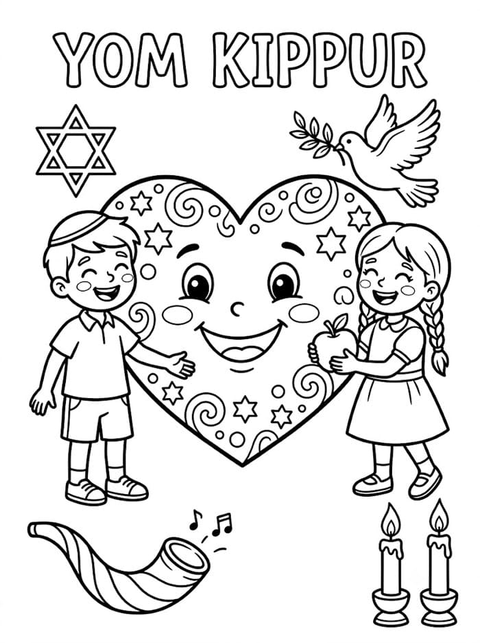 Cuore gentile per Yom Kippur da colorare