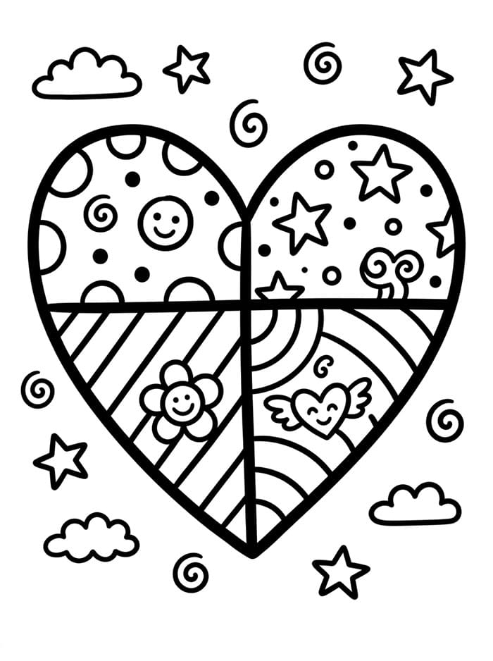 Cuore in stile Romero Britto da colorare
