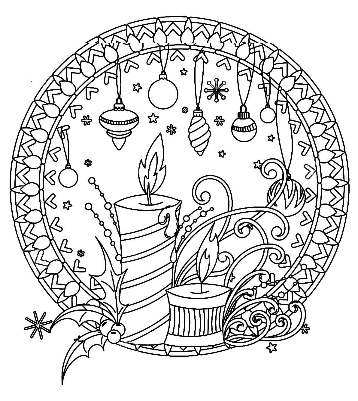 Decorazioni e candele Mandala di Natale da colorare