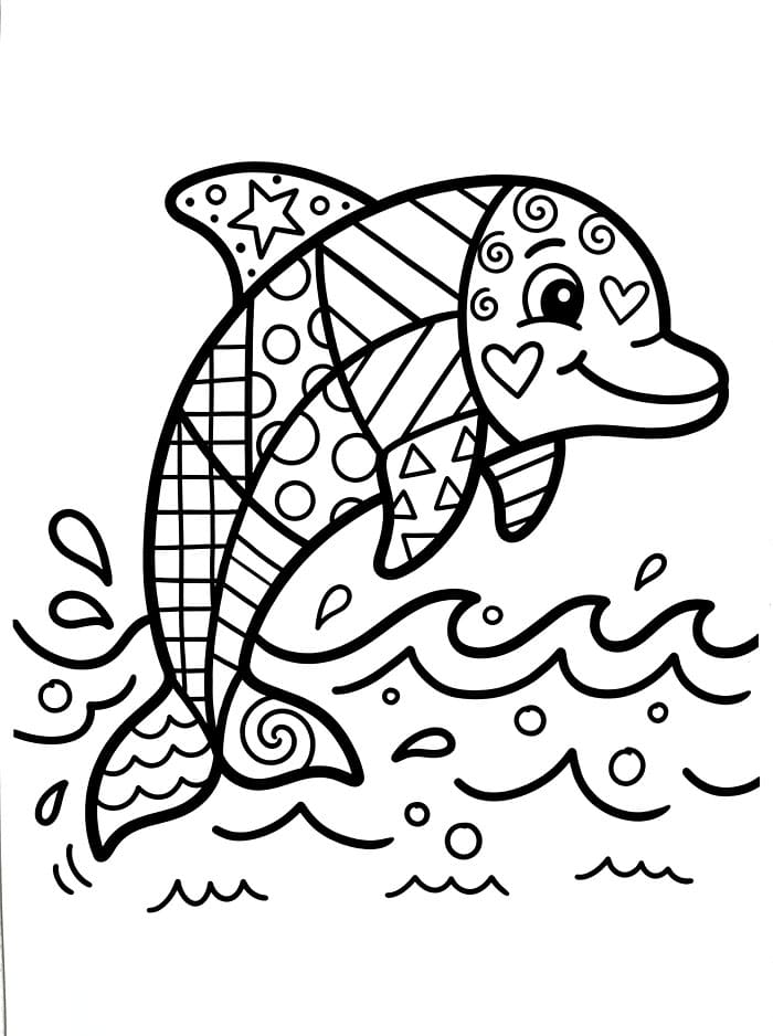 Delfino in stile Romero Britto da colorare