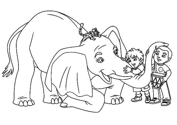 Diego e l'elefante da colorare