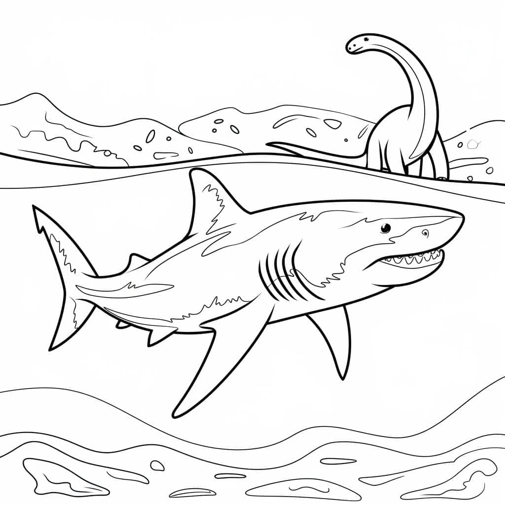 Dinosauro e Megalodonte da colorare