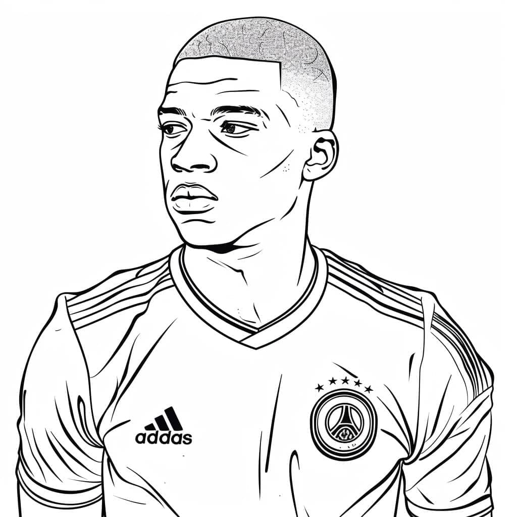 Disegno di Kylian Mbappé per bambini da colorare