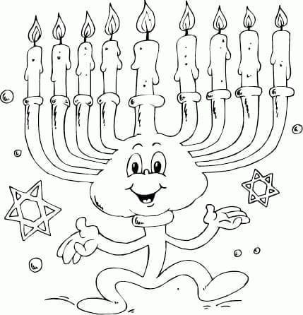 Divertente Menorah di Hanukkah da colorare