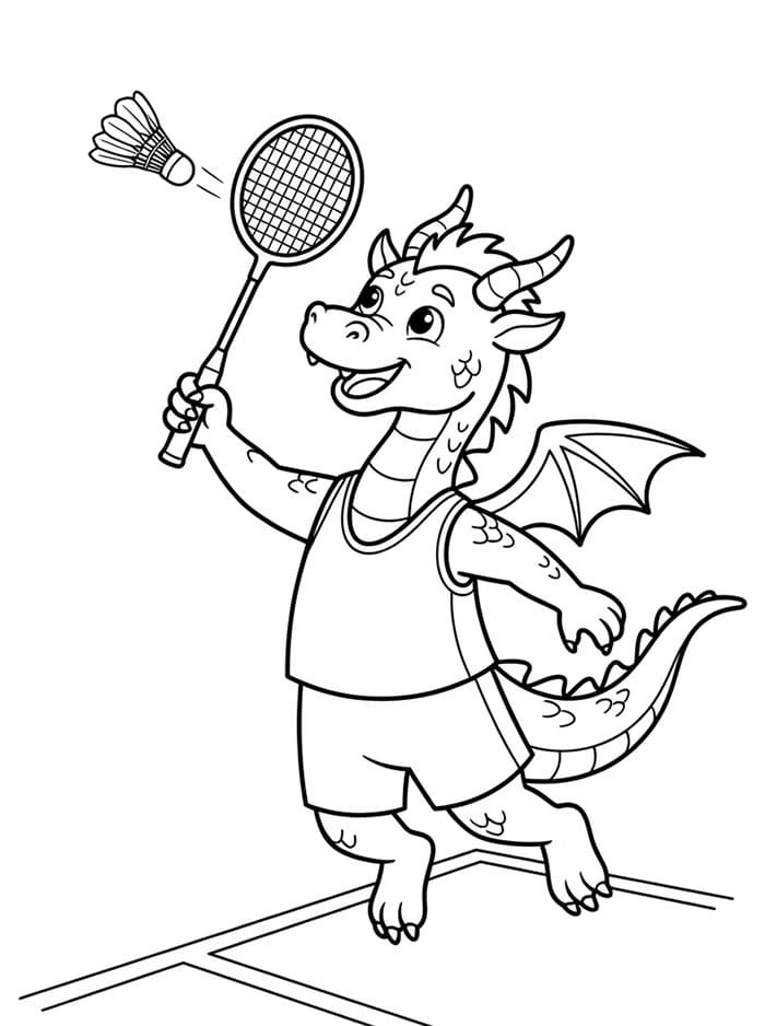 Drago che gioca a badminton da colorare