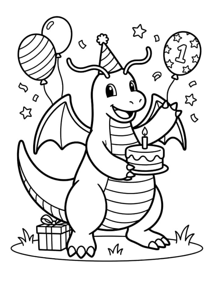 Dragonite al compleanno da colorare