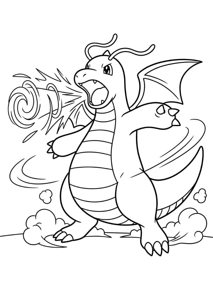 Dragonite all'attacco da colorare