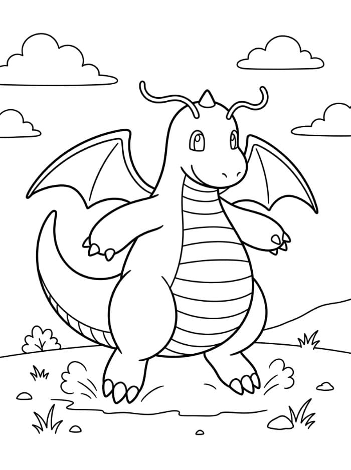 Dragonite che atterra da colorare