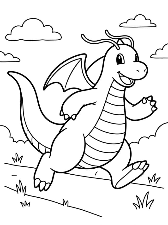 Dragonite che corre da colorare