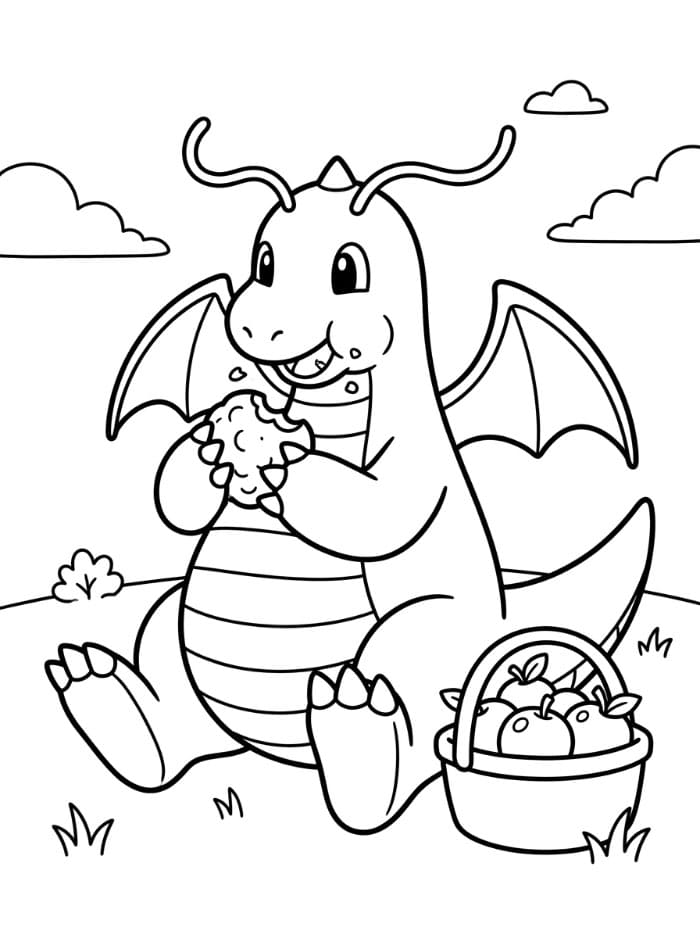 Dragonite che mangia da colorare