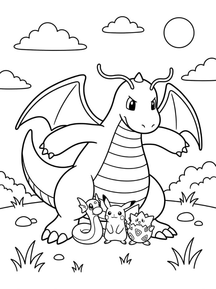 Dragonite che protegge da colorare