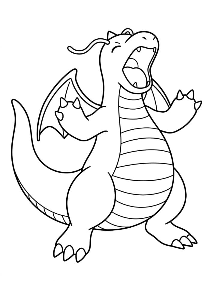 Dragonite che ruggisce da colorare