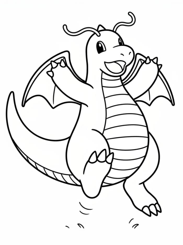 Dragonite che salta da colorare