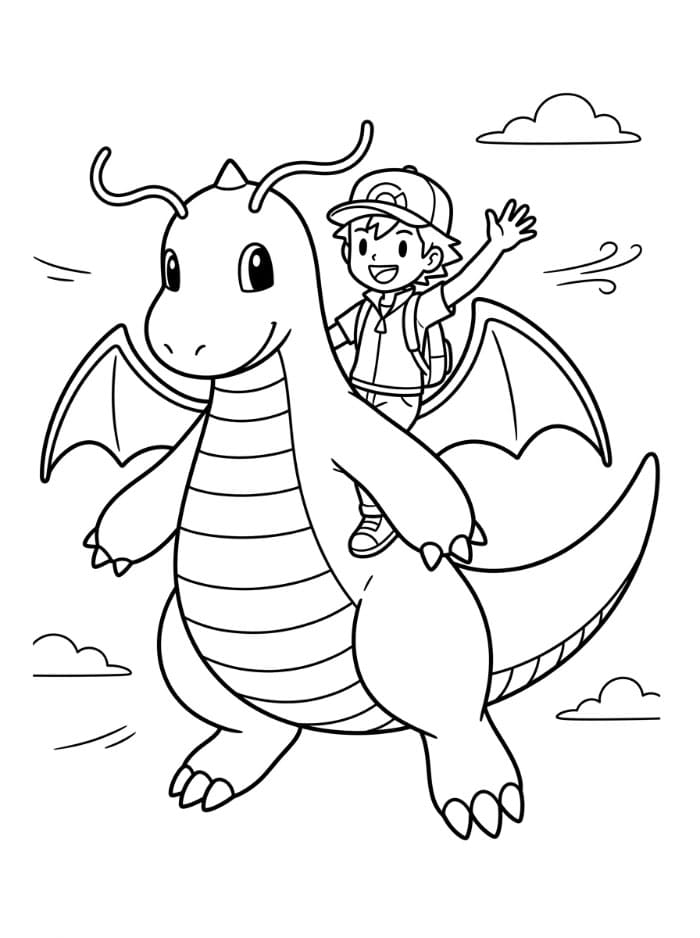 Dragonite che trasporta un Allenatore da colorare