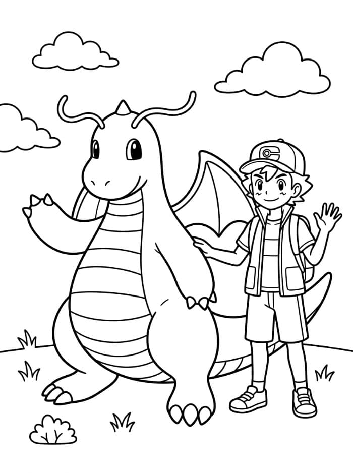 Dragonite con Allenatore da colorare