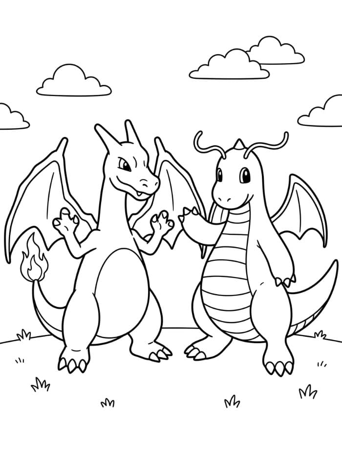Dragonite e Charizard da colorare