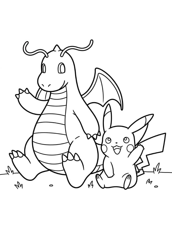 Dragonite e Pikachu da colorare