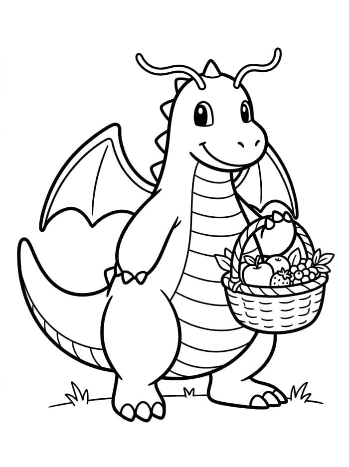 Dragonite e cesto di frutta da colorare