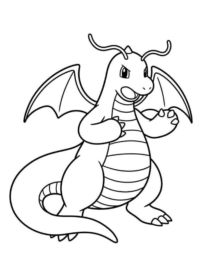 Dragonite in posa da battaglia da colorare
