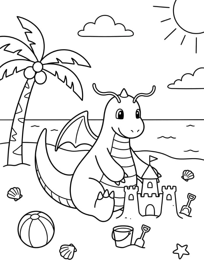 Dragonite in spiaggia da colorare