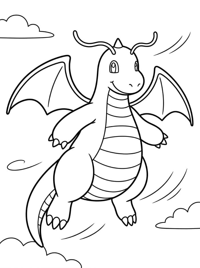 Dragonite in volo da colorare
